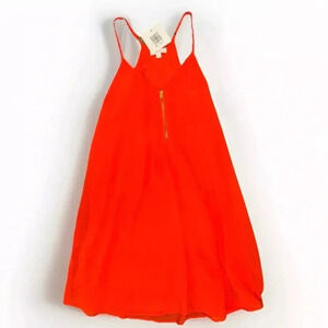 MINE Womens Spaghetti Strap Mini Dress Size Medium NWT Orange Gold Zipper